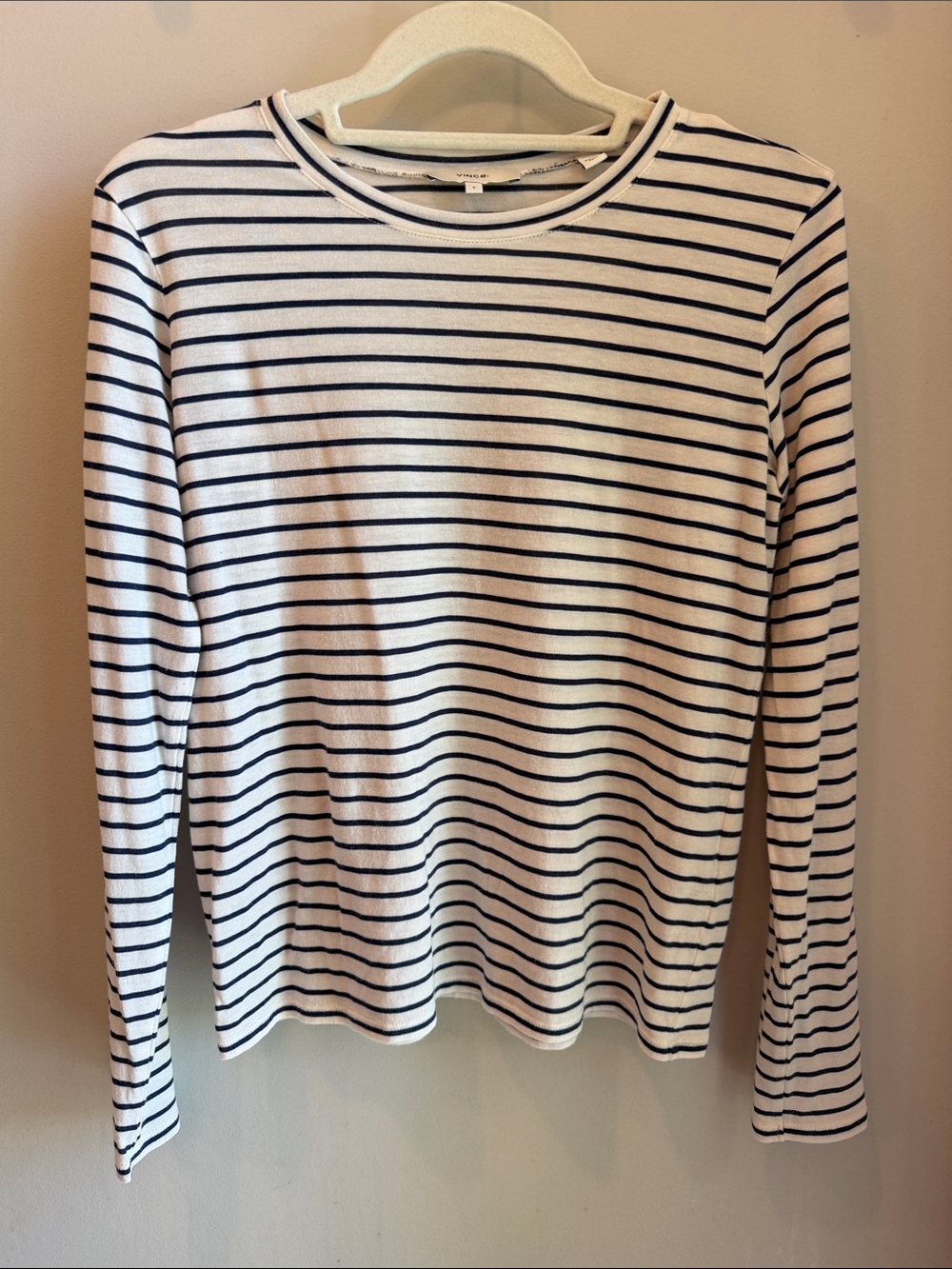 Vince White and Navy Stripe Long-Sleeve Top